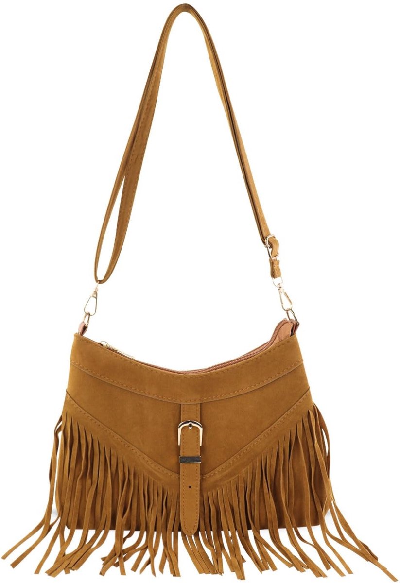 Dailygoods - Vintage Schoudertas met Franjes voor Dames - Kleine Crossbody Tas met Verstelbare Schouderriem