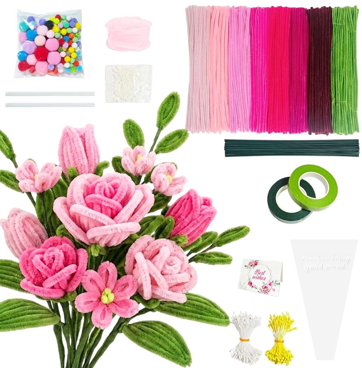 Dailygoods- Pijpreiniger - Kunstbloemen Boeket - Creatieve Bloemen - Doe-Het-Zelf Decoratie - Levendige Kleuren - Hoogwaardige Materialen