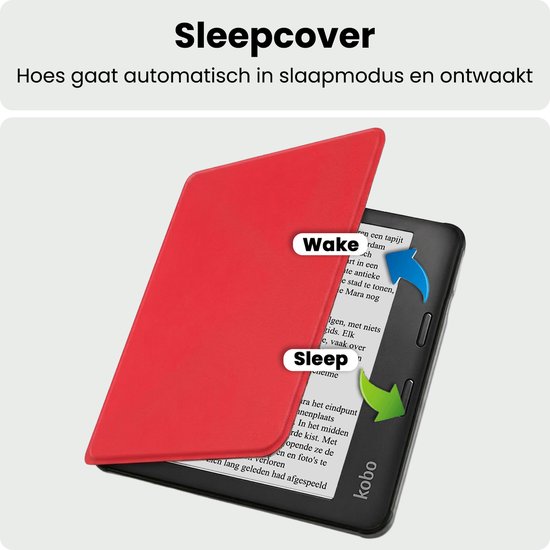 Hoes Geschikt voor Kobo Libra 2 Hoesje Bookcase Cover Hoes - Hoesje Geschikt voor Kobo Libra 2 Hoes Cover Case - Rood — afbeelding 3