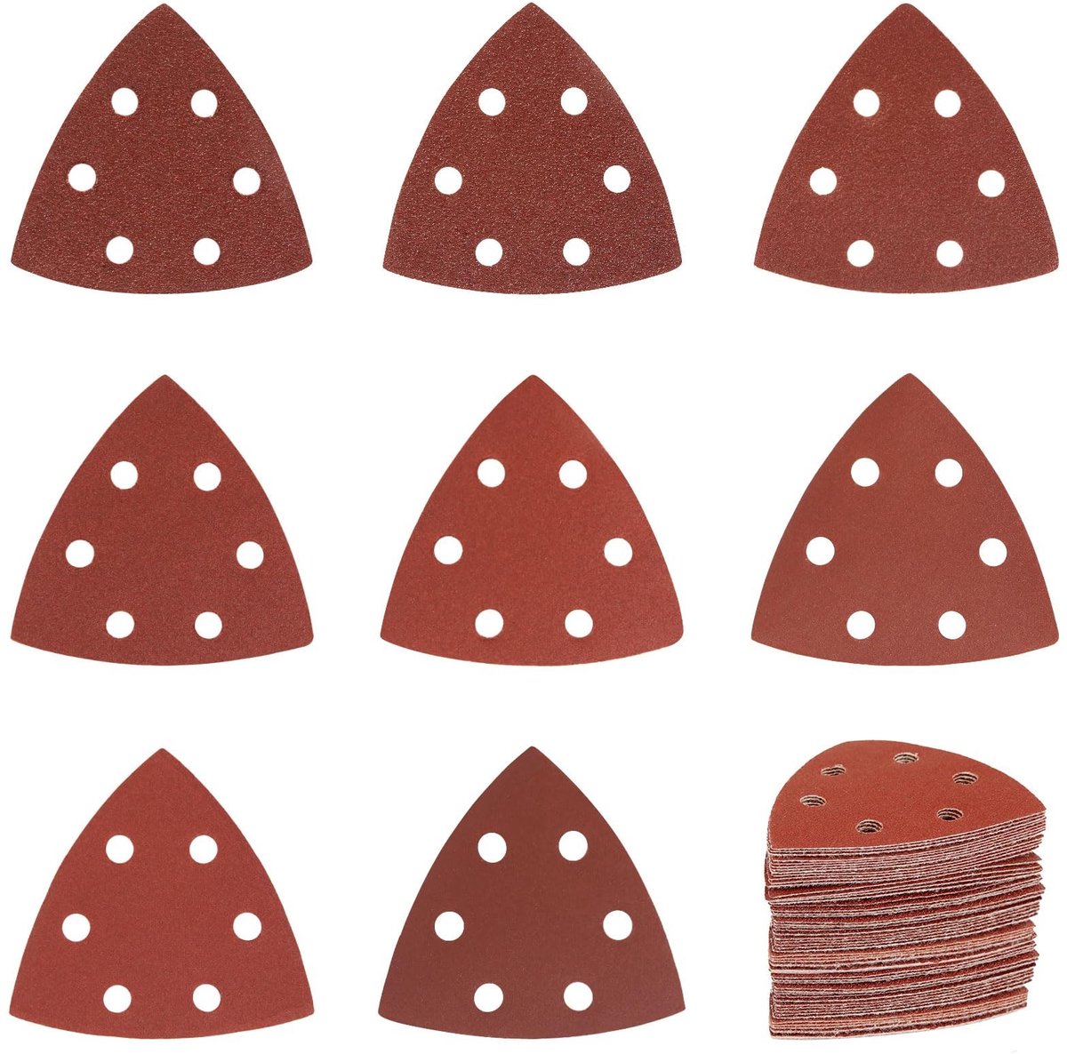 Dailygoods- Schuurpapier Set 120 Stuks - Driehoekschuurpapier 93x93x93mm - Klittenband - 6 Gaten - Korrel 40/60/80/120/180/240/320/400 - Aluminiumoxide - Deltaschuurpapier