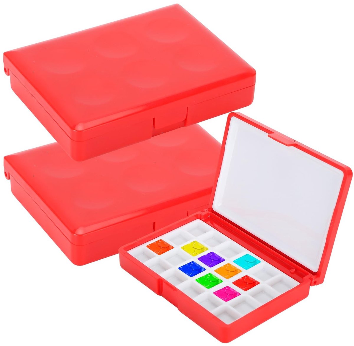 Dailygoods- Aquareldoos Leeg - 2 Stuks - Draagbare Verfdoos - Aquarelpaletdoos - Plastic Opslag - Gepartitioneerd Ontwerp
