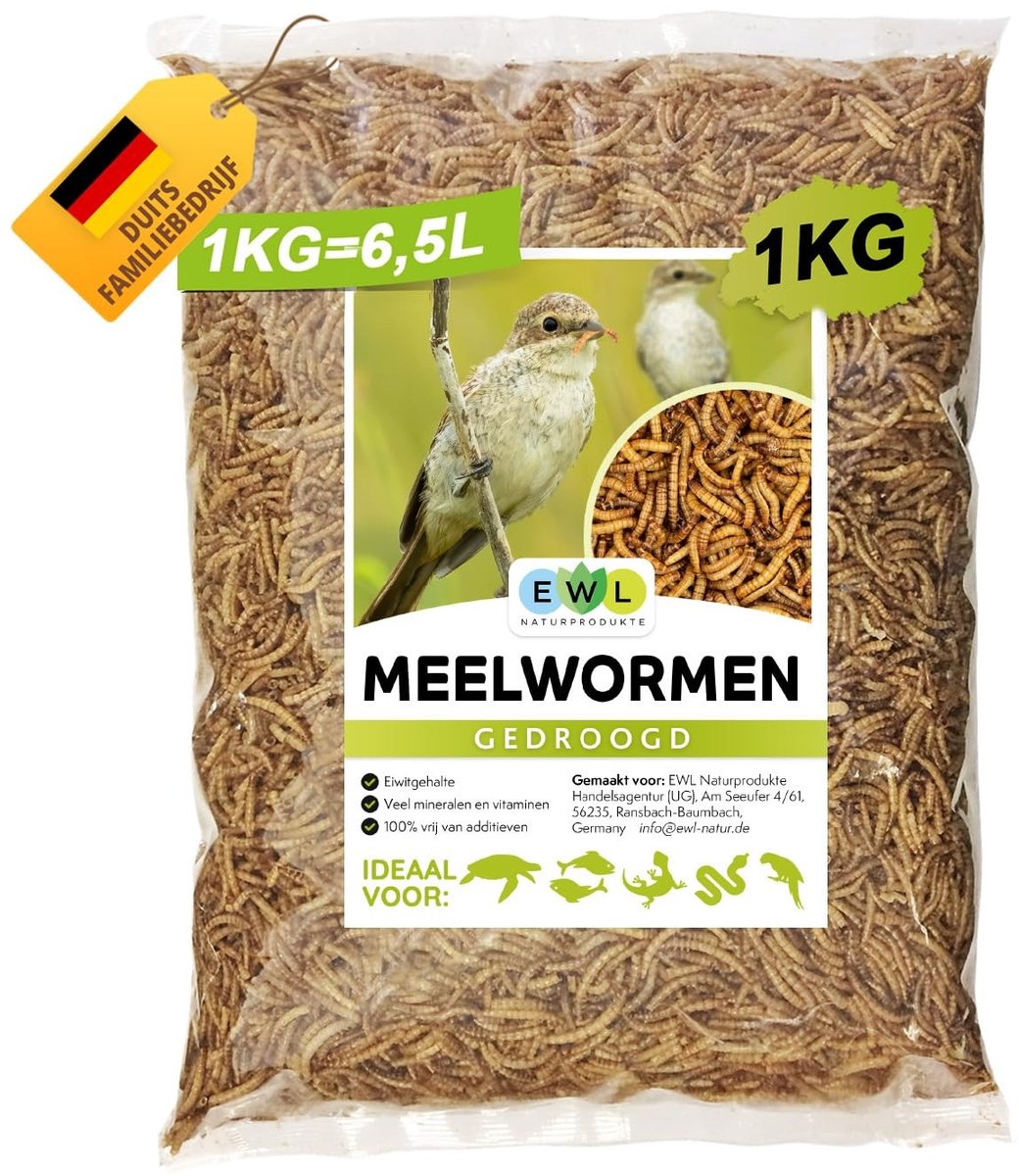 Dailygoods- Meelwormen 1 kg - Gedroogd - Natuurlijk - Eiwitrijke Voeding - Geschikt voor Vogels/Knaagdieren/Reptielen - 100% Natuurlijk - Dierenvoeding
