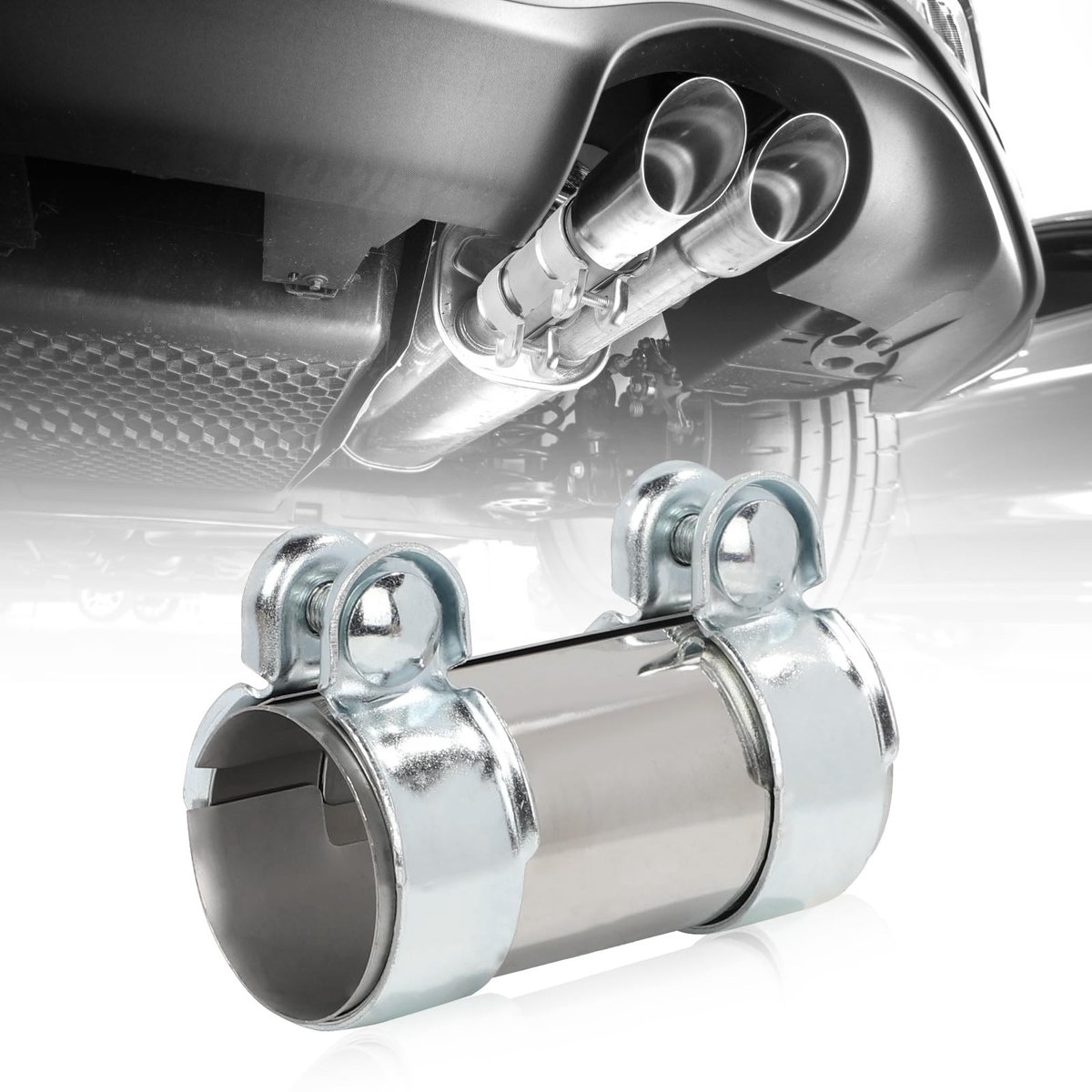 Solidchoice - LALAGO Uitlaatklem, roestvrij staal, buisconnector, Ø 55 mm, L: 125 mm, dubbele uitlaatpijpklem, uitlaatklem, pijpconnector (Ø 55 mm / L: 125 mm)