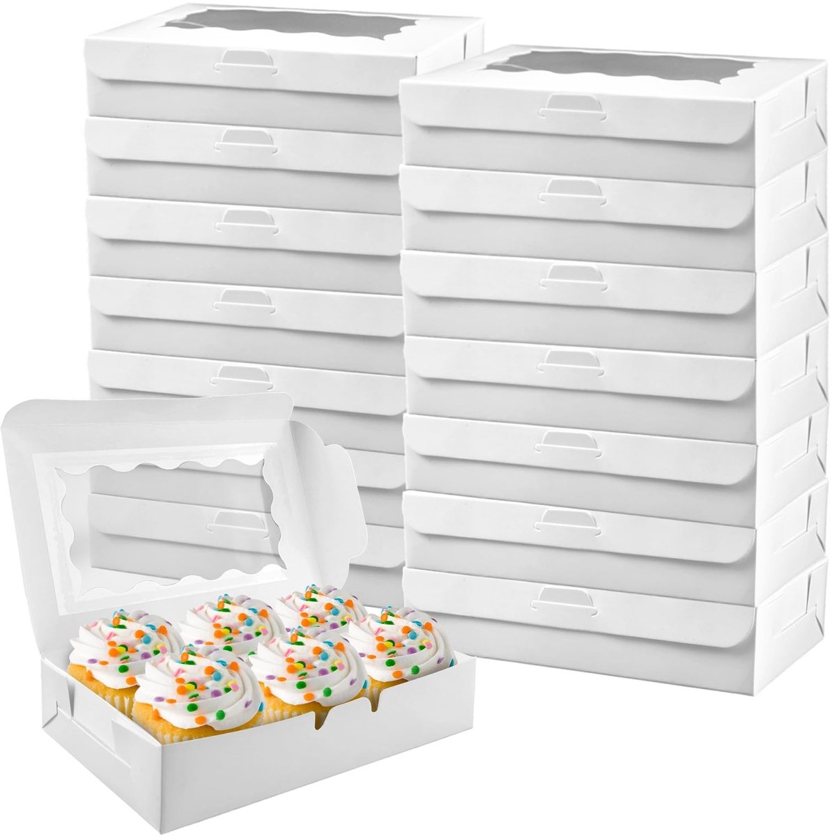 Solidchoice- Gebaksdozen 15 Stuks - Kraftpapier met Venster - Wegwerp Taartdozen - Koekjesdozen - Cupcake/Muffinbox - Milieuvriendelijk en Duurzaam