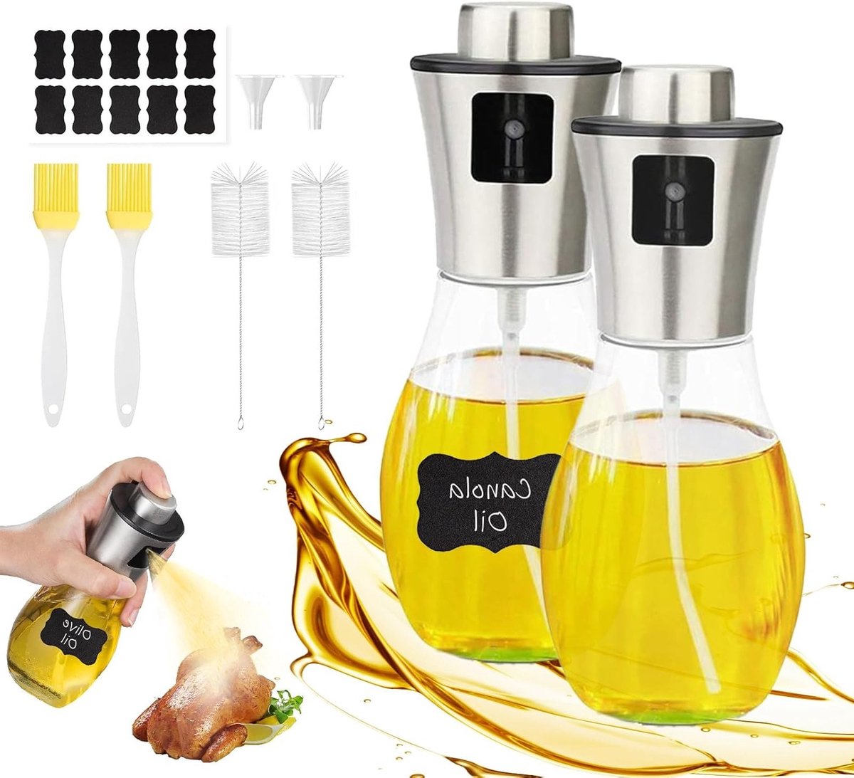 Vernevelaar voor Kookolie, 2 x 200 ml, Ideaal voor Airfryer en Grill, Perfect voor Gezond Koken en Bakken