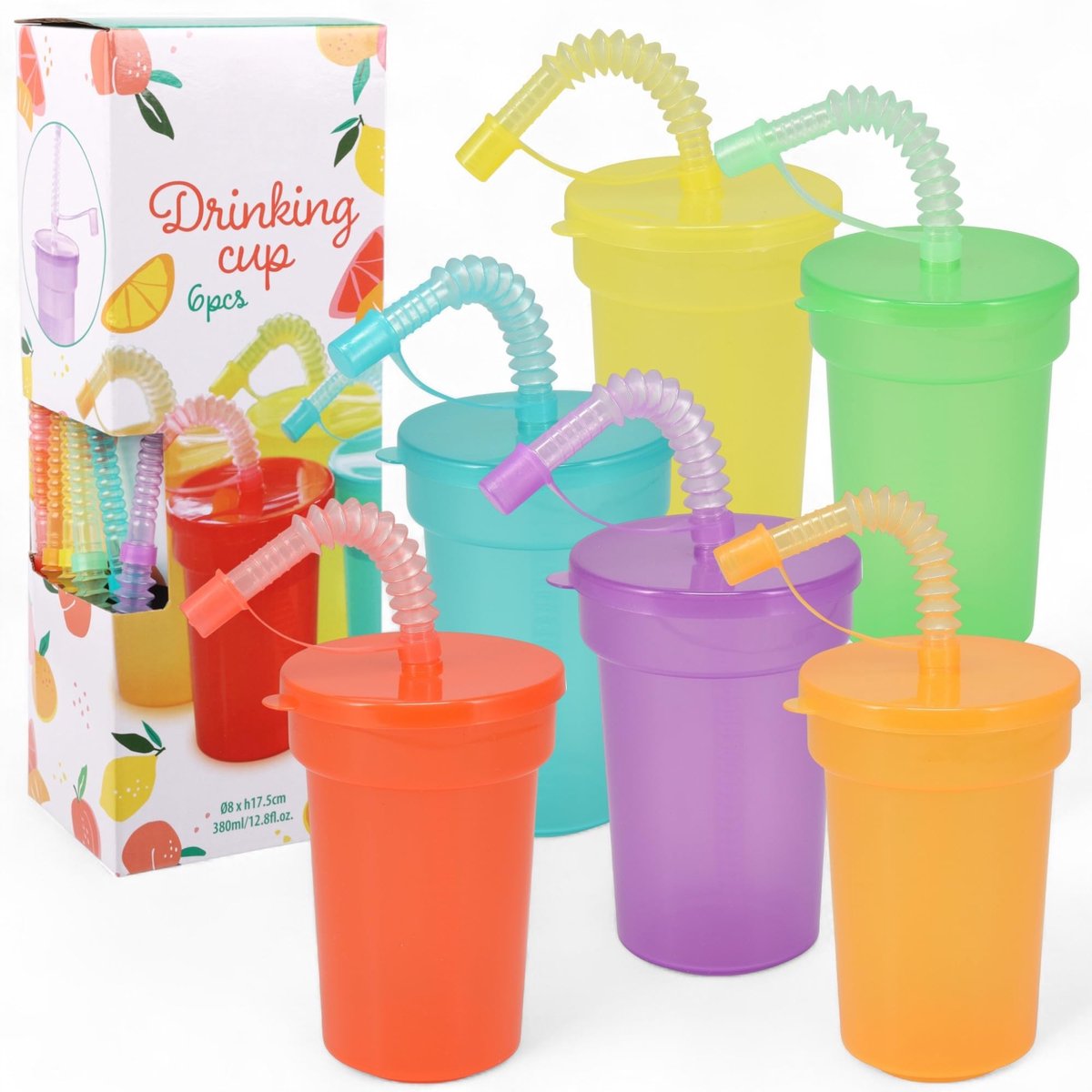 Dailygoods- Drinkbekerset 6 stuks - 380 ml - Robuust - Kleurrijk - Herbruikbaar - Ideaal voor kinderen - Vaatwasmachinebestendig - Bekers