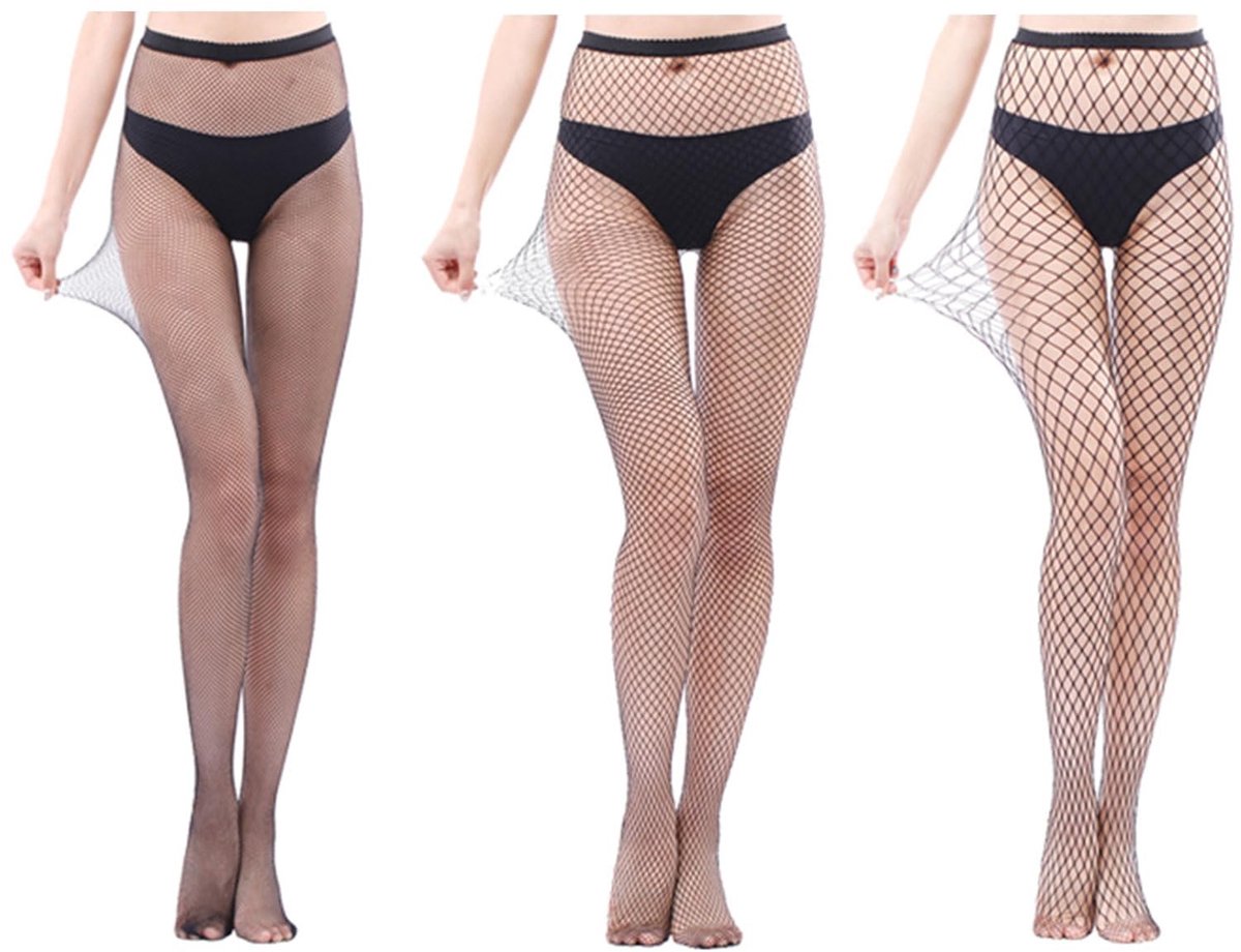 Dailygoods- Visnetkousen 3 Paar - Zwart - Sexy - Elastisch - Ademend - Hoogwaardige Materiaal - Netpanty