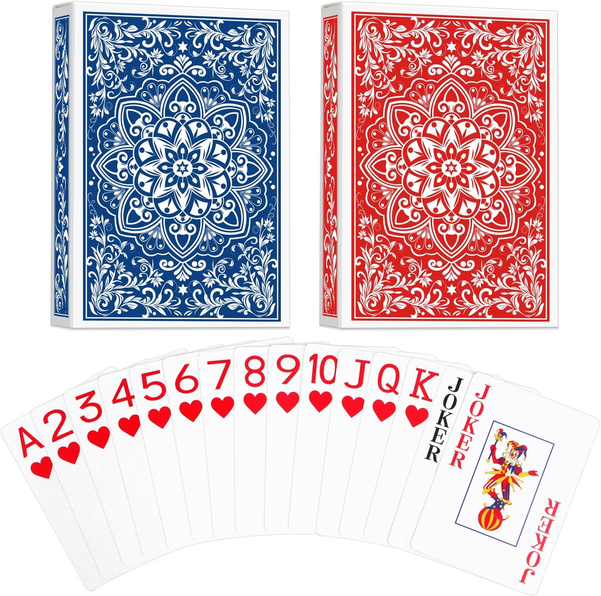 Dailygoods- Speelkaarten Jumbo Poker Formaat - 2 Kaartendecks - Grote Print - Kaartspellen voor Volwassenen - Tafelspellen - Magic Casino Themafeest - Kaartspel