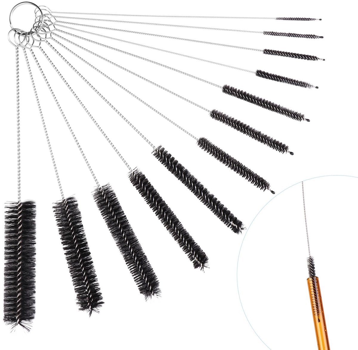 Dailygoods - 12 Stuks Flessenborstels - Lange Reinigingsborstelset voor Flessen en Rietjes
