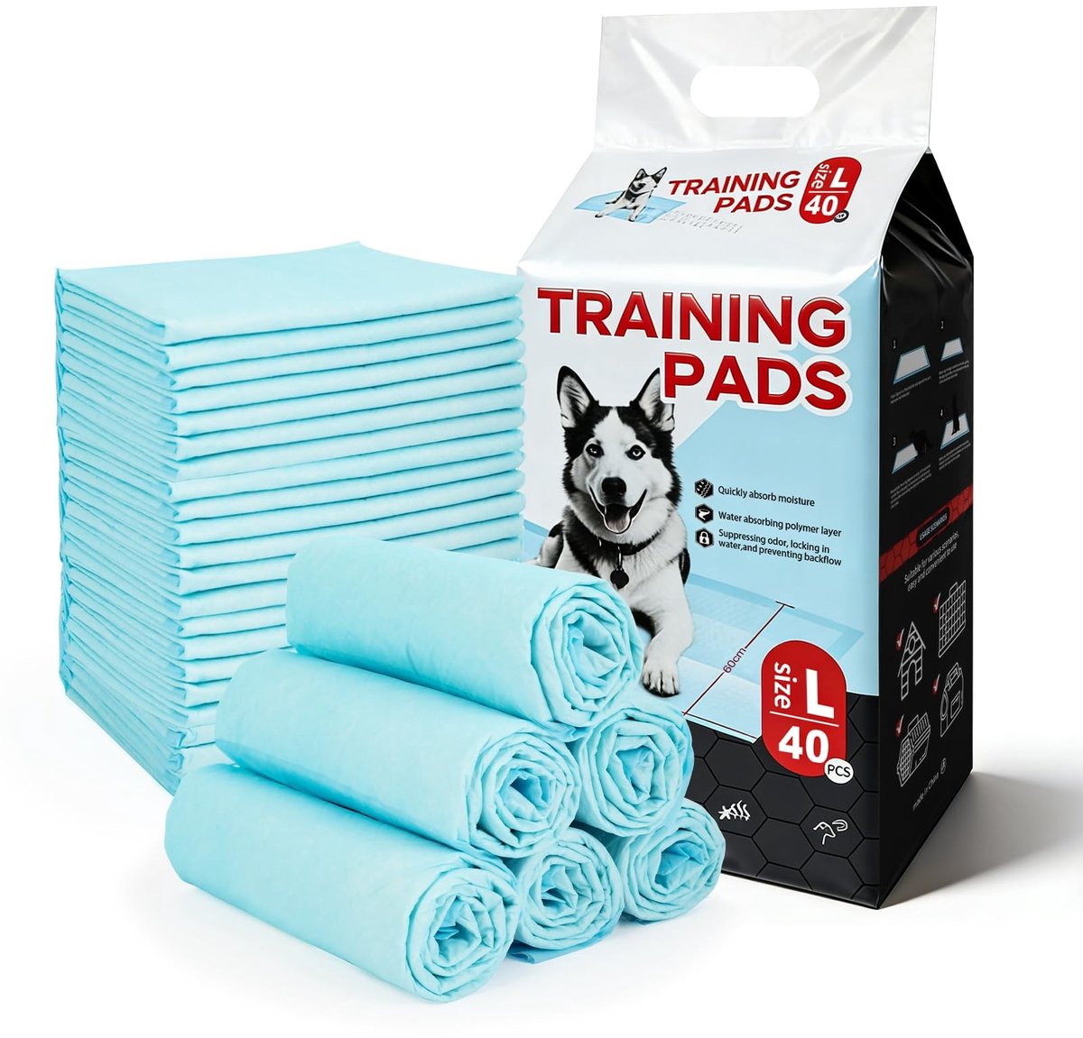 Dailygoods- Trainingspads 60 x 60 cm - 40 Stuks - 6-laags - Lekvrij - Absorberend - Sneldrogend oppervlak - Actieve kool - Hondenmat
