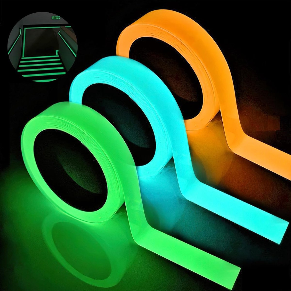 Pack van 3 Fluorescerende Plakband, Luminous Tape, 10m x 10mm, Waterproof, Veiligheidsmarkering, Creatief Gebruik