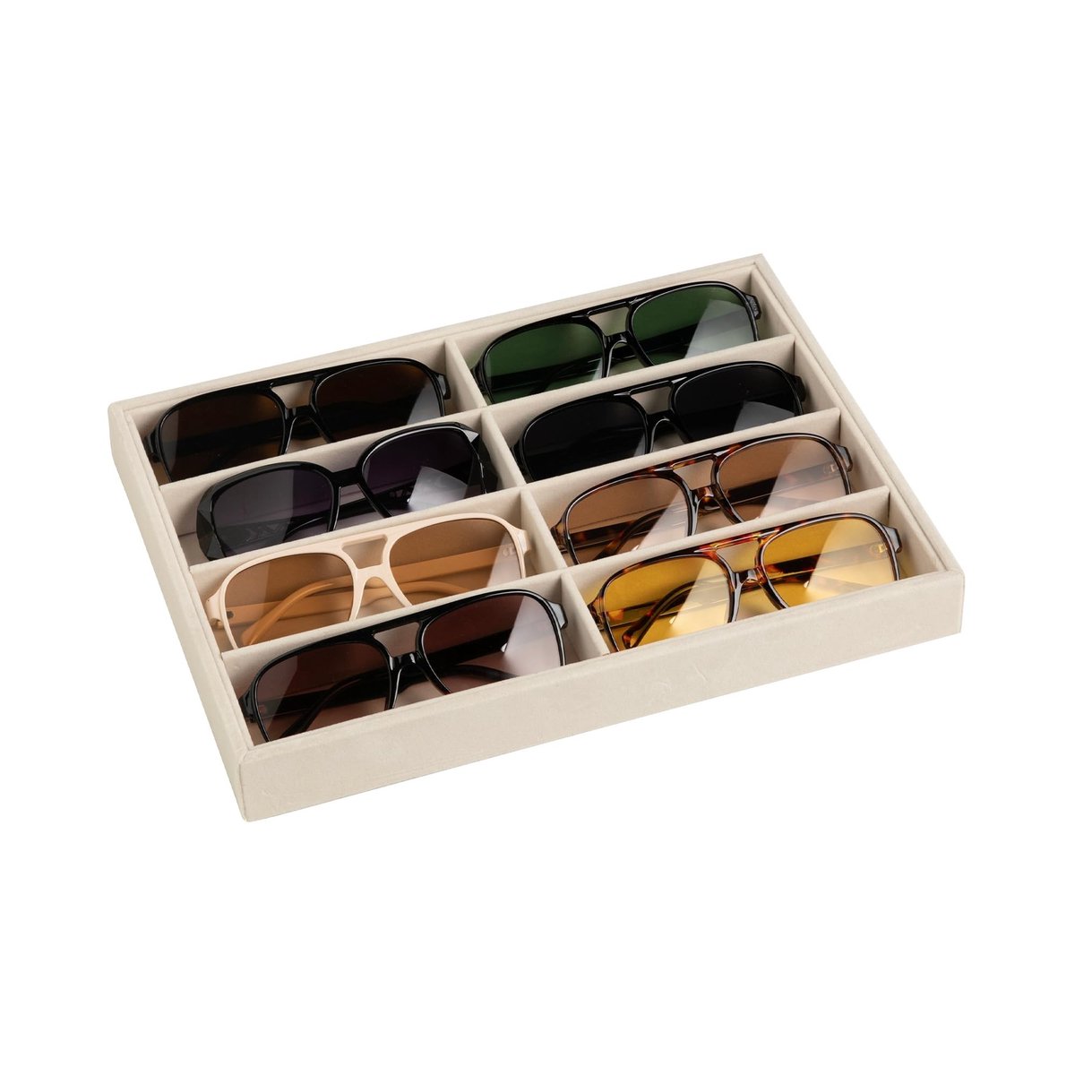 Dailygoods- Brillenhouder 8-sleuven - Zonnebril Organizer - Stapelbare Bril/Brillen Display - Voor Heren/Dames - Beige - Geschikt voor Horloge - Brillenorganizer