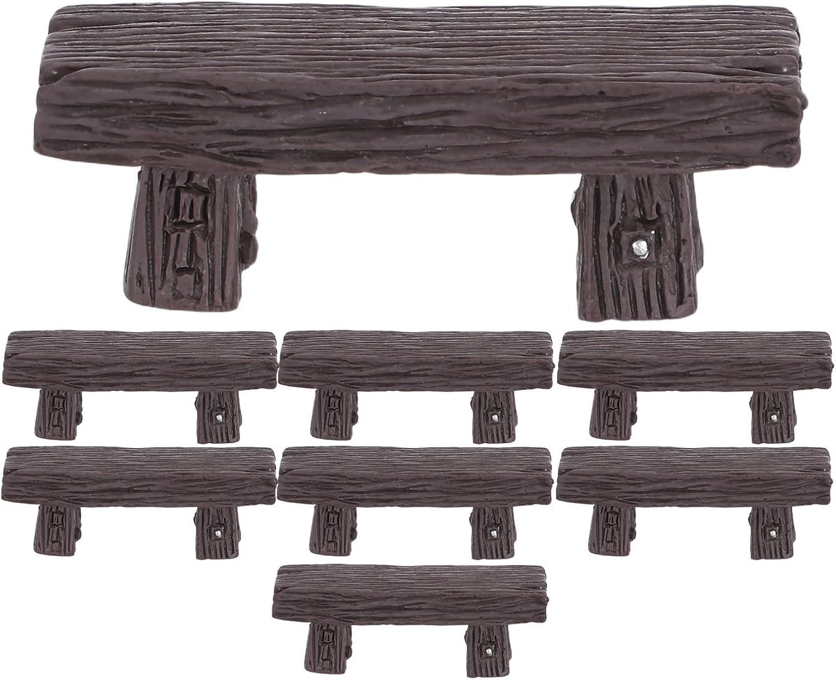 Miniatuur Bankjes - Dorpsbankjes Krukjes - Sprookjestuin Decoratie - Vintage Stijl - 8 Stuks - Zwart