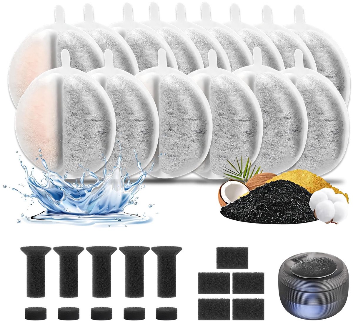 Dailygoods- Kattenfonteinfilter 15 stuks - Actieve Kool - Reservefilters - Filters voor Drinkfontein - 2,5 L - Geschikt voor Katten/Honden - Waterfilter