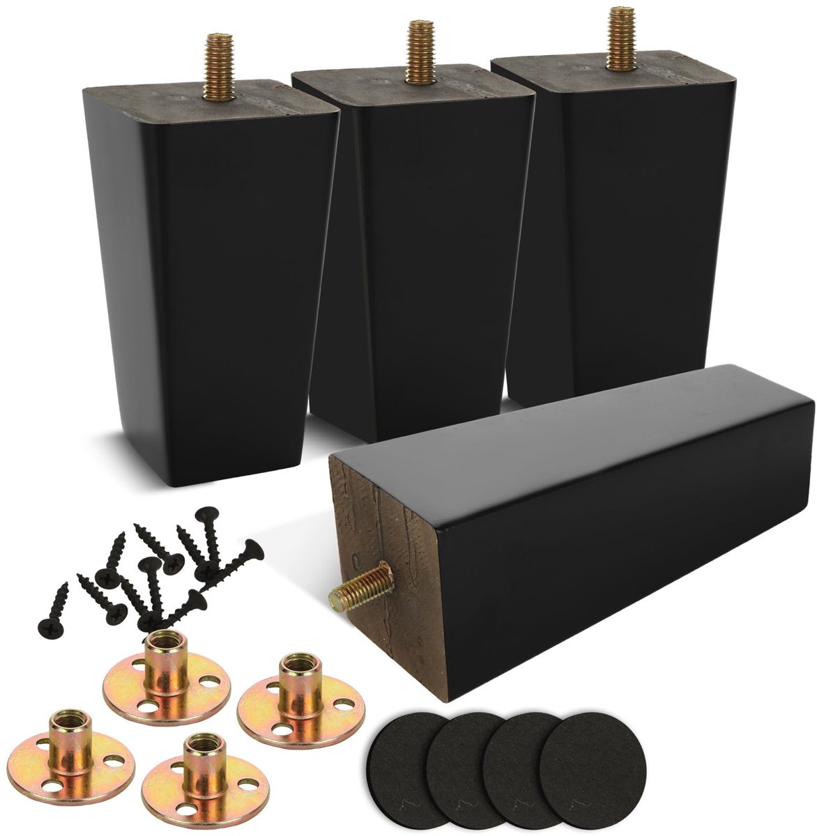 Dailygoods- Meubelpoten Sterk en Stabiel - Houten Meubelpoten - Set van 4 - 15 cm - Voorgeboorde M8-bout - Rubber pads en montageplaten - Meubelbenen