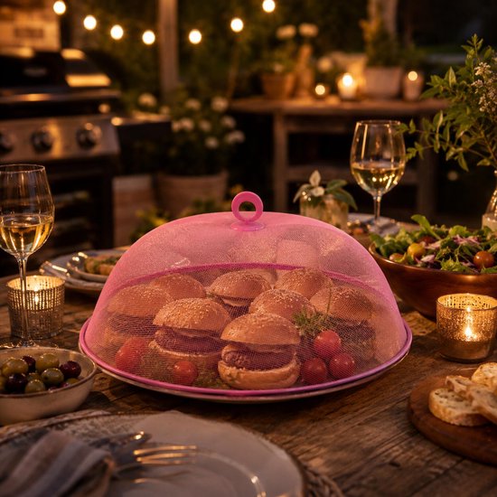 Vliegenkap voor voedsel - 2x - Dia 35 cm - roze - eten beschermen tegen insekten - Afdekkap / vliegenkap — afbeelding 5