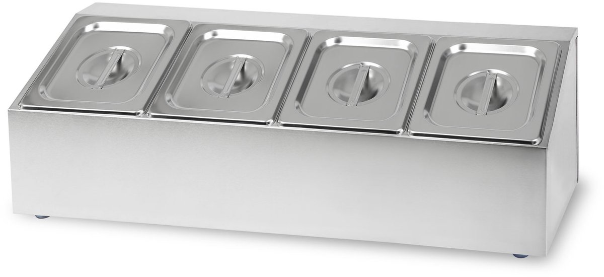 VERTES ingrediëntenbak 4 x 1/6 GN Gastronorm, roestvrij staal, 100 mm diep, hygiënisch, roestvrij, krasbestendig, temperatuurbestendig van -40° tot 300°C, geschikt voor bain-marie en veelzijdig gebruik in de horeca