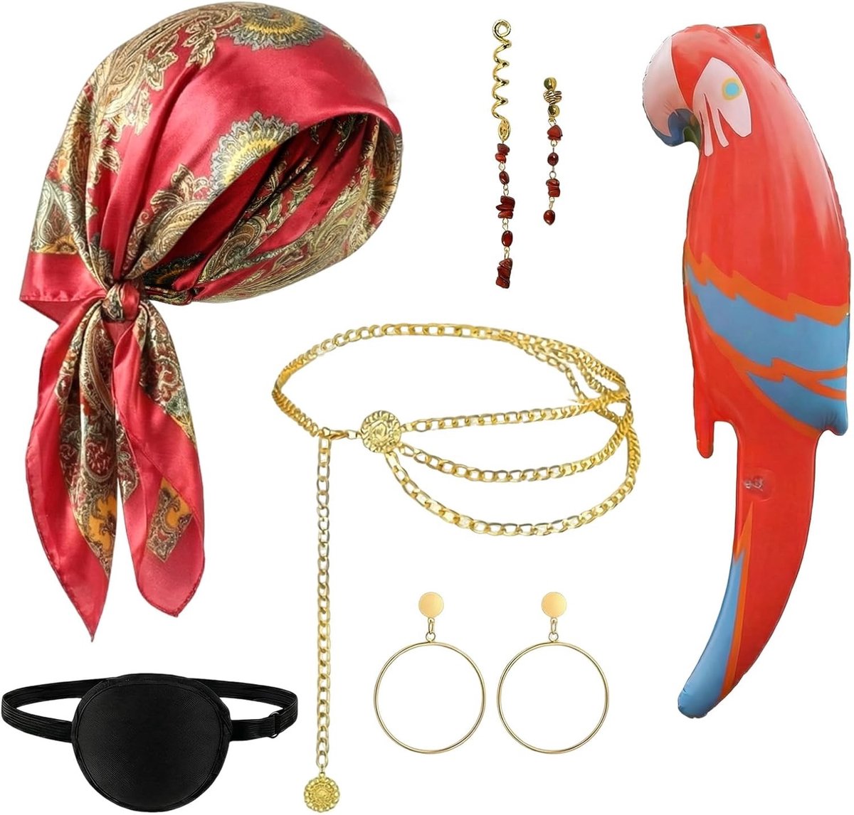 Vrouwen Piratenkostuum Accessoires met Piratenhoofddoek, Ooglap en Cosplay Benodigdheden voor Carnaval en Themafeesten