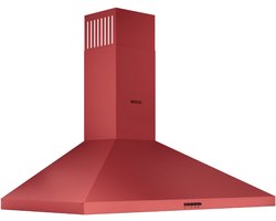 Wiggo WE‑C930P(R) – Wandschouw Afzuigkap 90 cm – Rood – 600 m³/h – Knoppenbediening – LED Verlichting – 5 jaar garantie