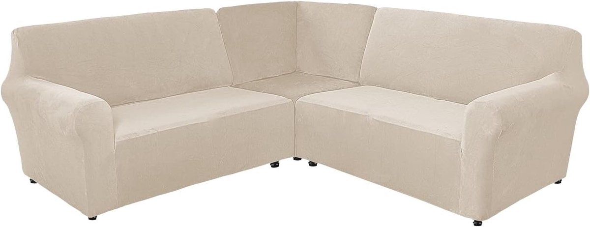 Elastische Stretch Sofa Cover voor L-vormige Velours Hoekbank, Wasbare en Antislip Bescherming voor 5-Zits Meubels