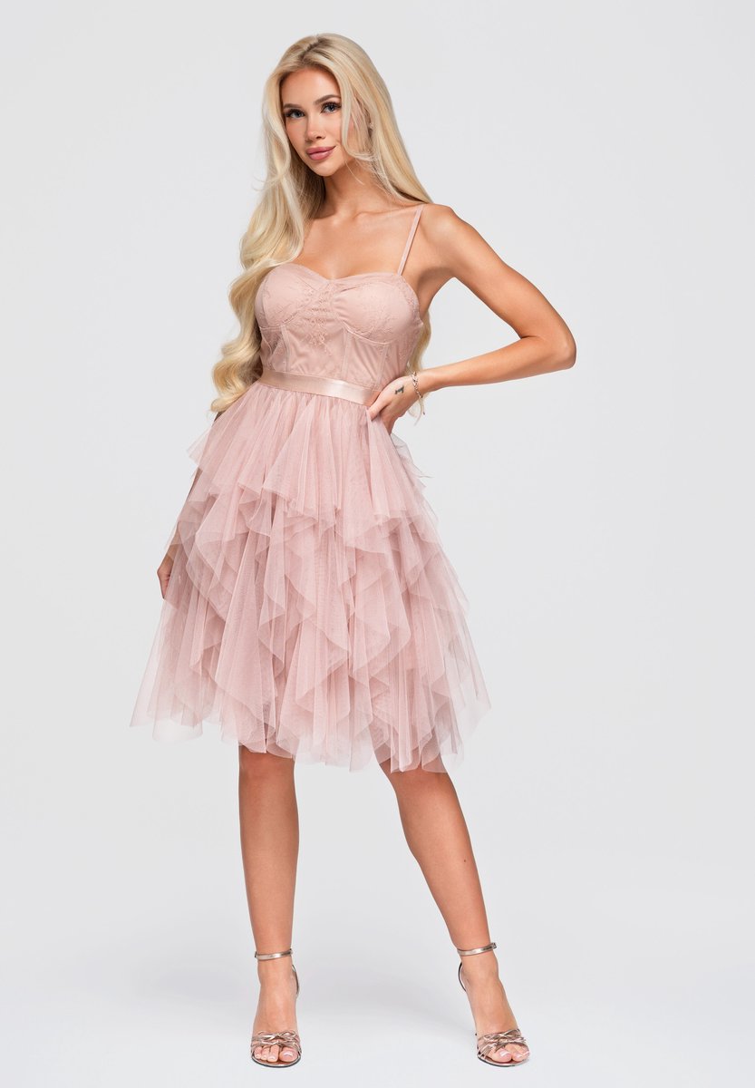 LARICA Jurk - Slim Fit - Rits - Gebloemd Naakt M