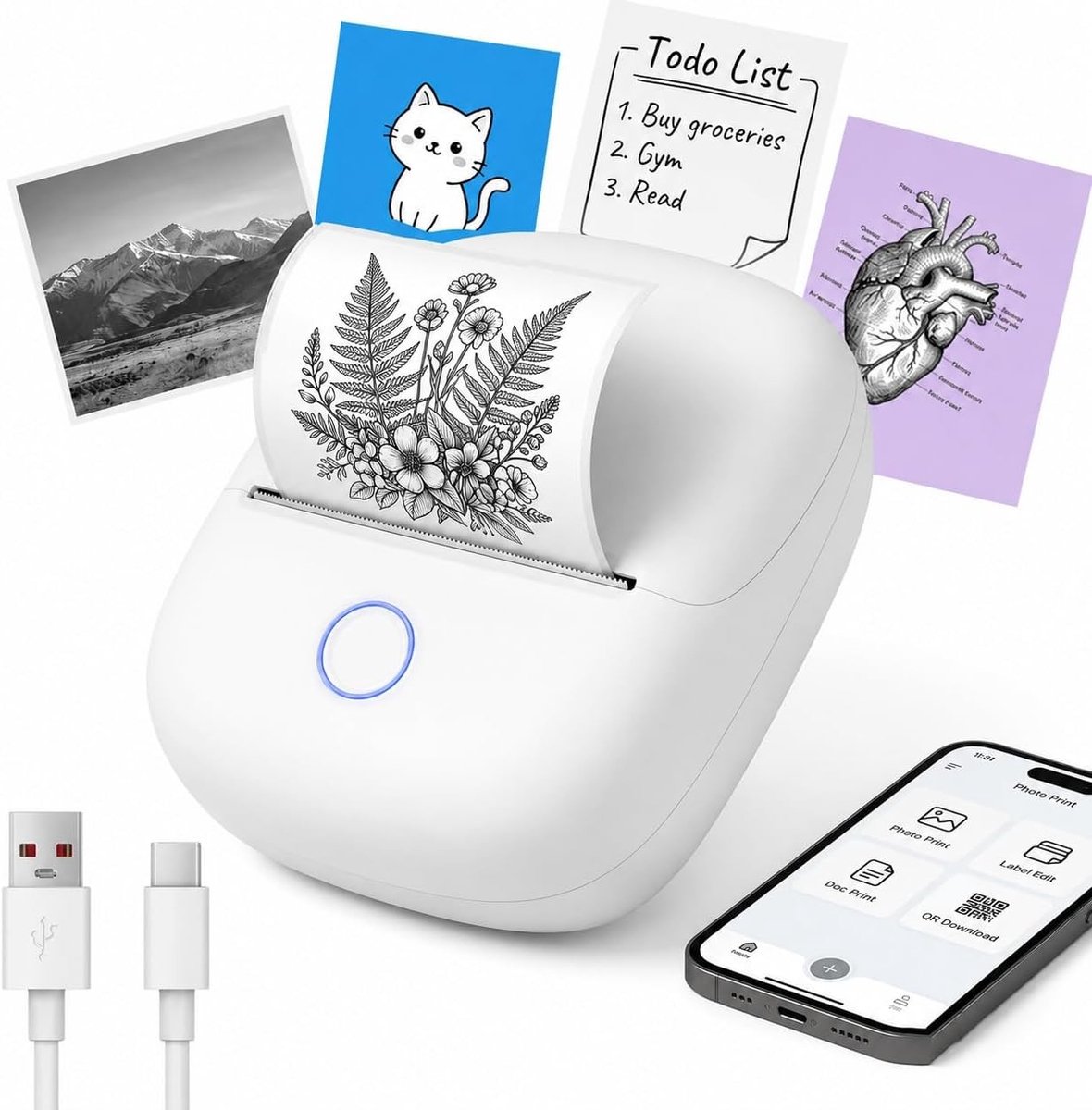 Etiketteerapparaat - Draagbare Mini-printer - Bluetooth Verbinding - Hoge Afdruksnelheid - Voor Kantoor en School