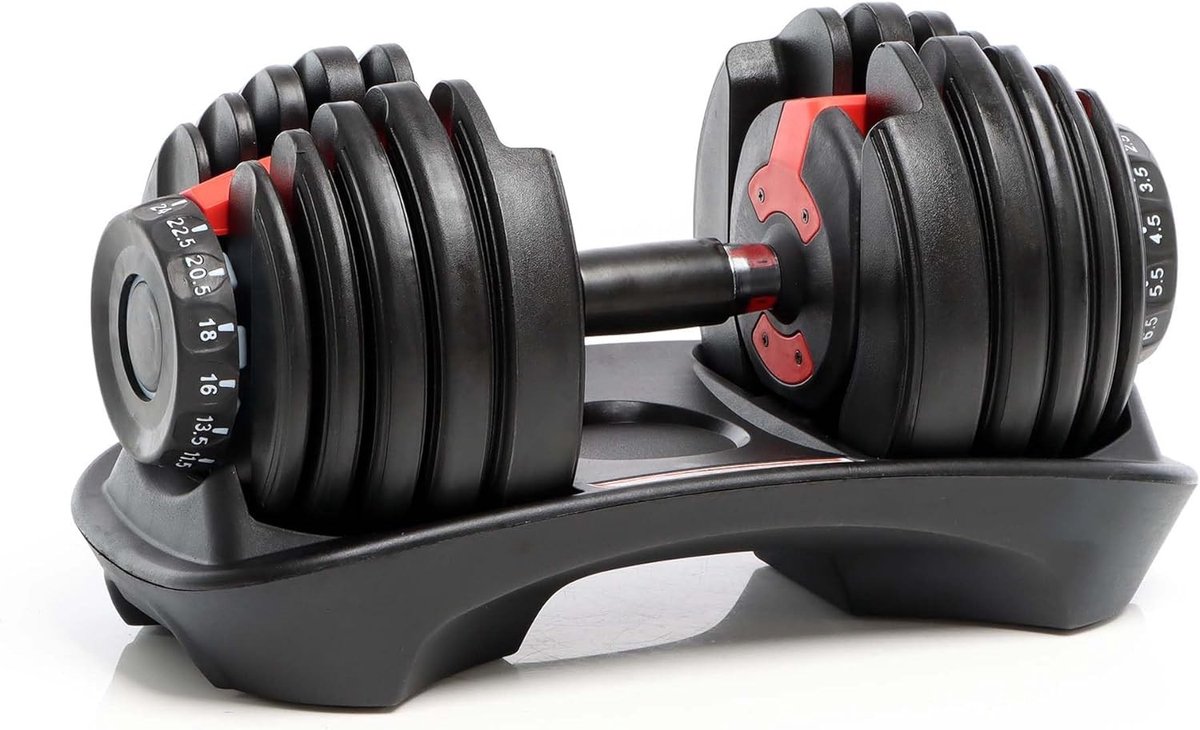 Verstelbare Dumbbell - Rood/Zwart - Draaimechanisme voor Eenvoudige Gewichtaanpassing - Ruimtebesparend Ontwerp - Voor Thuisgebruik