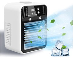 Tafelairconditioner – Mini Luchtkoeler – Draagbare Mini Airco – Vernevelende ventilator – 2 snelheidsstanden – Bevochtigings- en koelfunctie – Geschikt voor studentenkamers, slaapkamers en kantoren – Wit