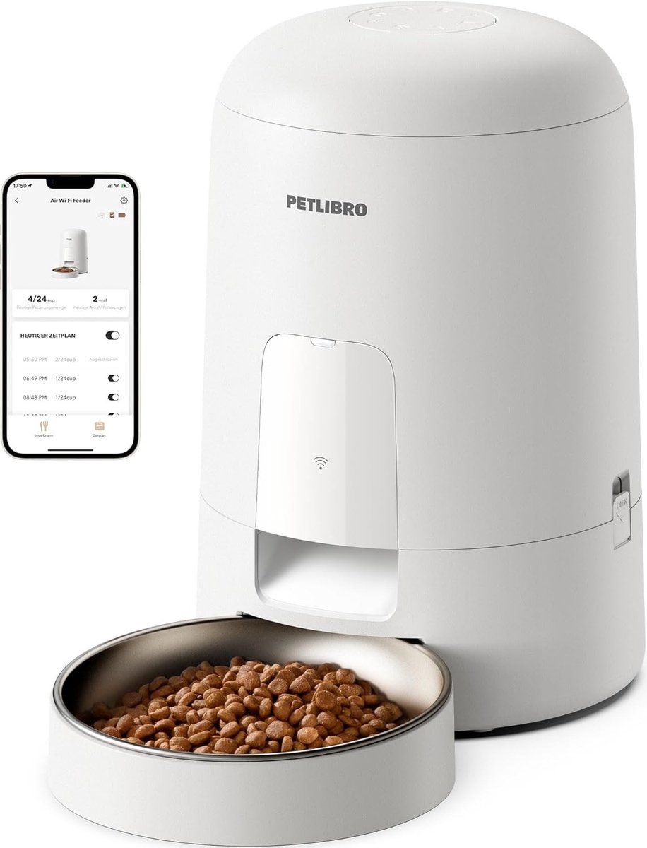 Automatische Kattenvoer Dispenser met WiFi, Oplaadbare Batterij, 2 L Capaciteit en App Controle voor Tot 10 Maaltijden per Dag