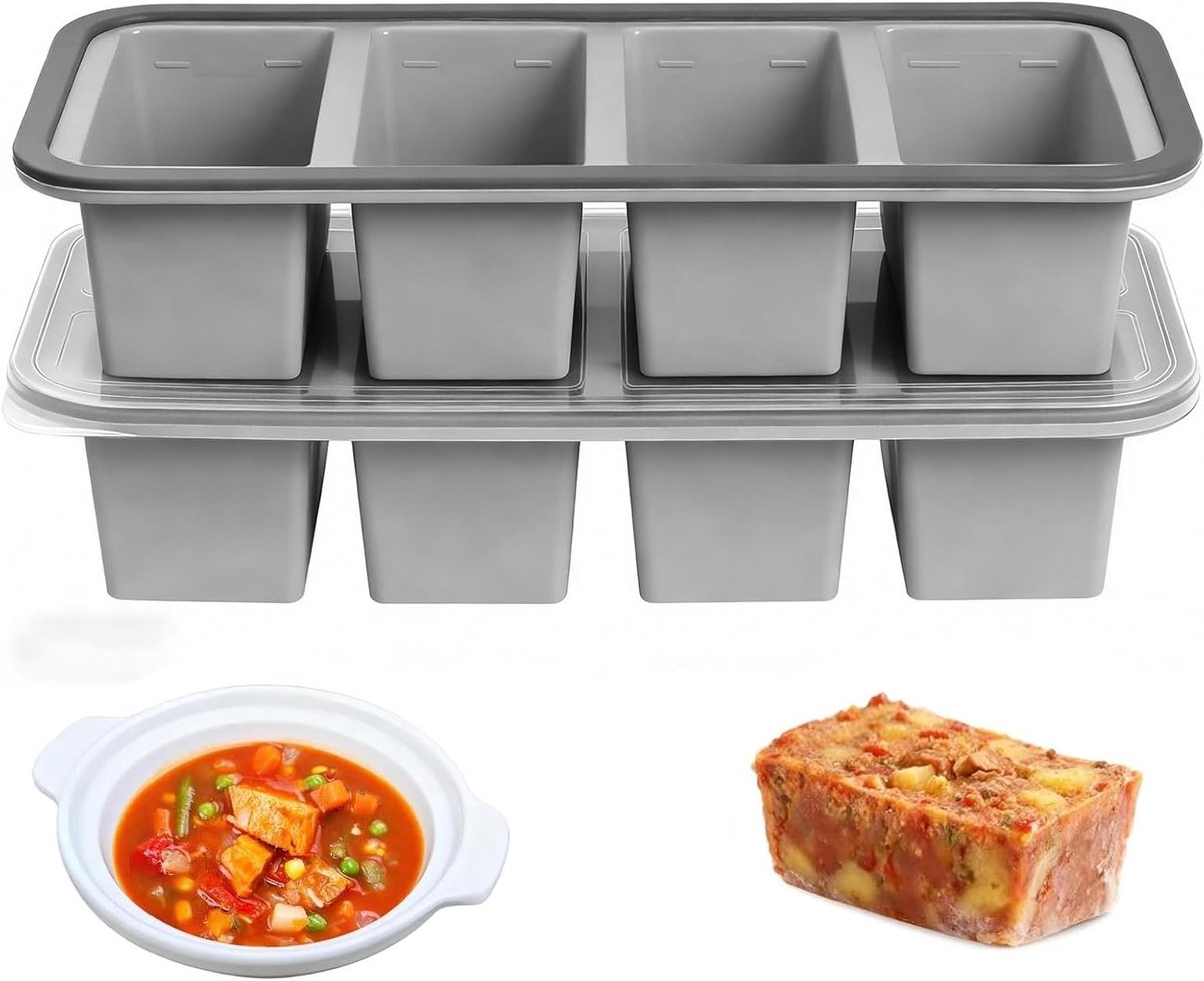 Extra grote siliconen vriescontainers met deksel, ideaal voor soep, bouillon en sauzen, BPA-vrij en stapelbaar voor maaltijdvoorbereiding en restjes.