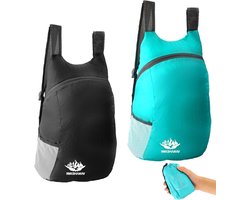 Pack van 2 Ultralichte Opvouwbare Rugzakken, Ideaal voor Reizen, Trekking en Outdoor Activiteiten, Waterdicht en Compact, Zwart en Zee Blauw
