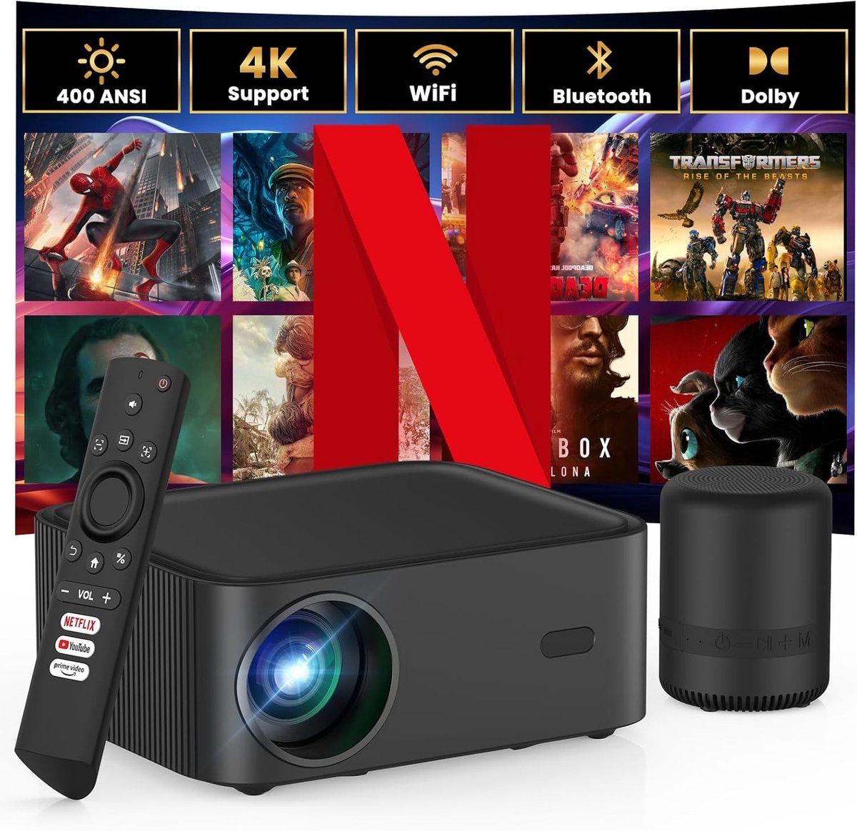 Mini Beamer - Draagbare Videoprojector - Full HD 1080P - Ondersteunt 4K - Voor Film- en Game-liefhebbers