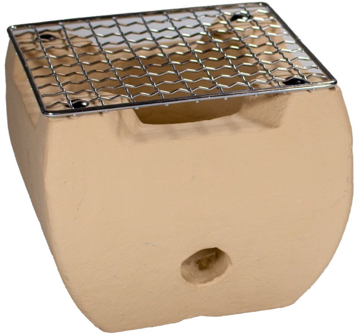Tafel BBQ mini - houtskool barbecue - beige - vierkant - 14x14x12 cm - incl. onderzetplank