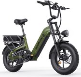 HillMiles MileLink 1 Elektrische fiets, 250W 65Nm 25km/u met 50° stuurdraaihoek,Dubbele accu 48V 18+22.5Ah, brede banden hydraulische remmen en grote achterdrager voor lading stads terreinfiets, Groen