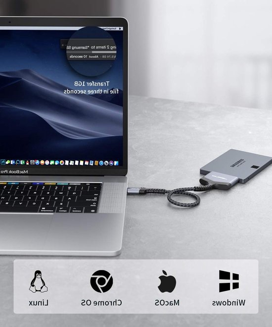 SATA naar USB C kabel voor 2.5" SSD en HDD, USB C 3.1 adapter voor dataoverdracht en compatibiliteit met Thunderbolt 3 apparaten — afbeelding 3