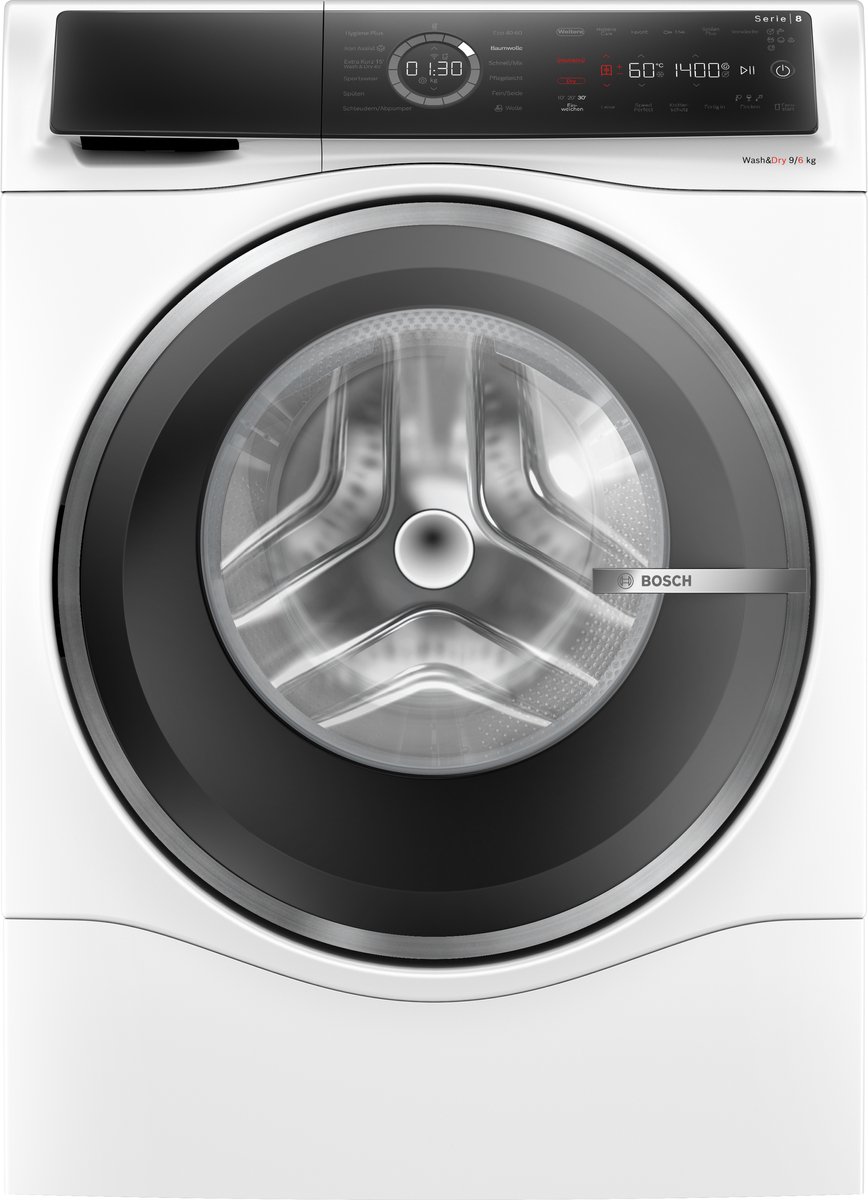 Bosch Serie 8 WNC244070, Voorlader, Vrijstaand, Wit, Links, Zwart, Roestvrijstaal, Touch, Duitse bediening White
