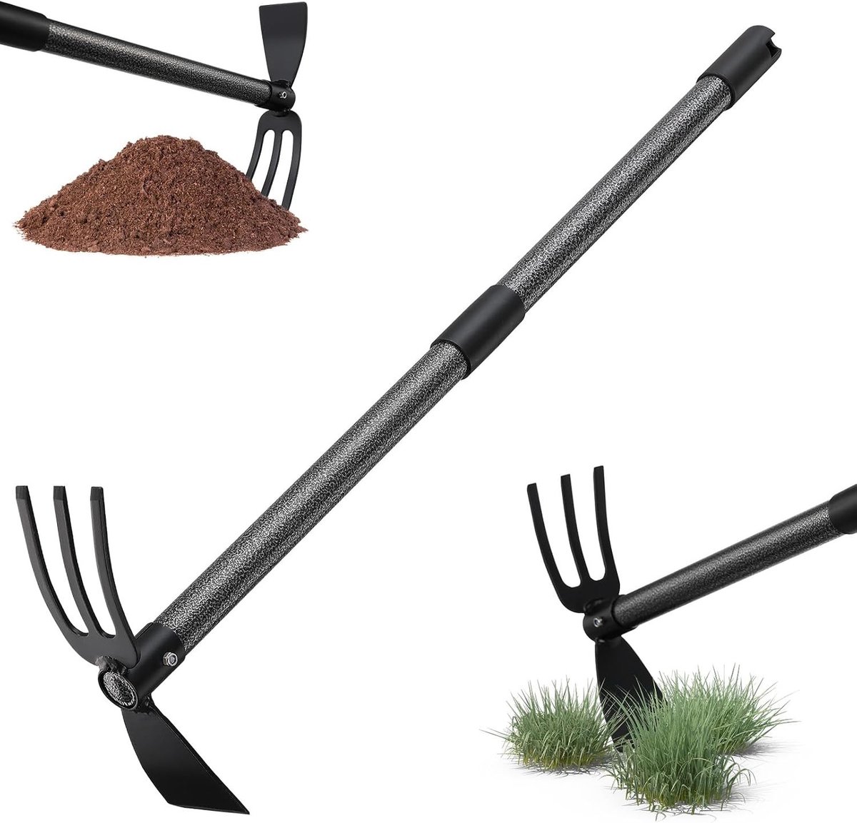 Tuinharkjes klein - Metaal - 76 cm - Multifunctionele dubbele hak met steel - Tuingereedschap voor wieden en losmaken