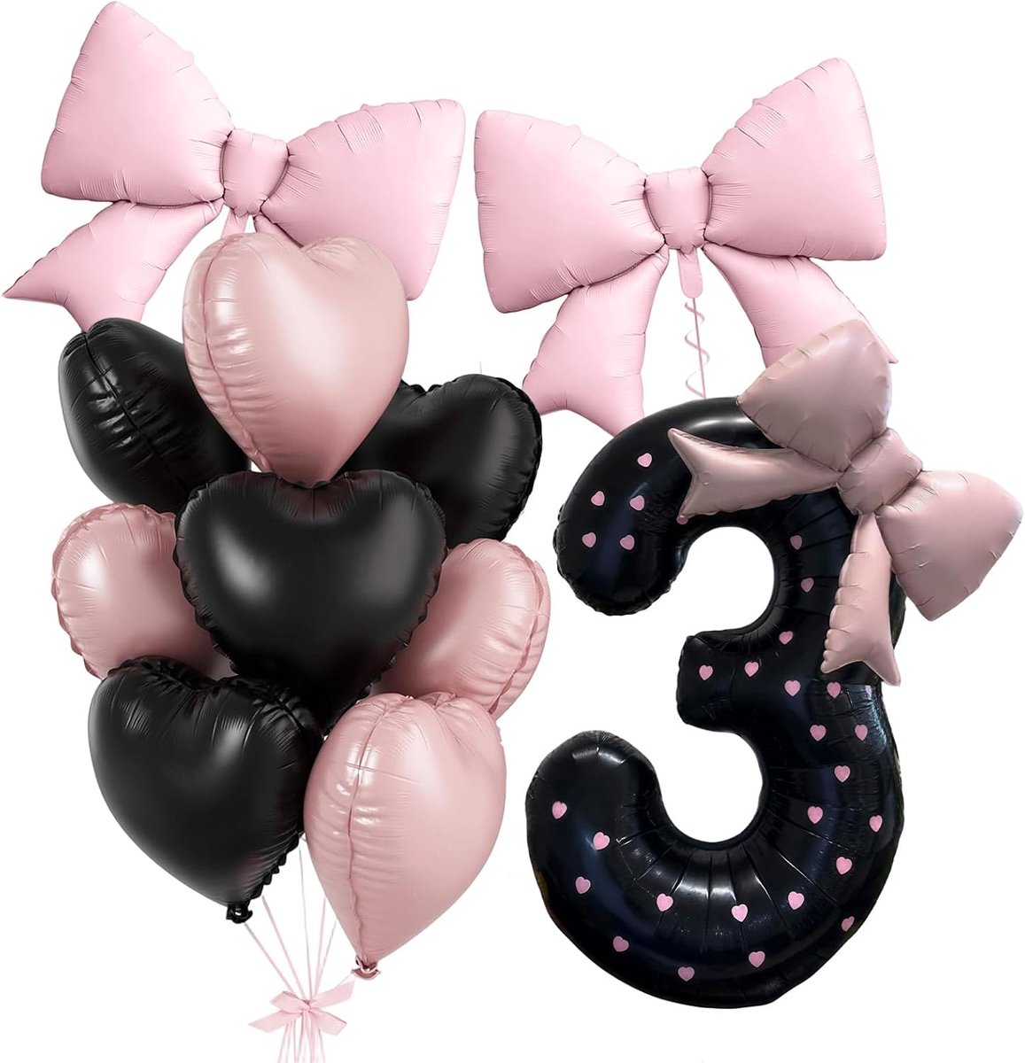 Ballon hart en strik 11 stuks - roze zwart - aluminium ballonnen - herbruikbaar voor verjaardagsfeest (3) - ShopVlot