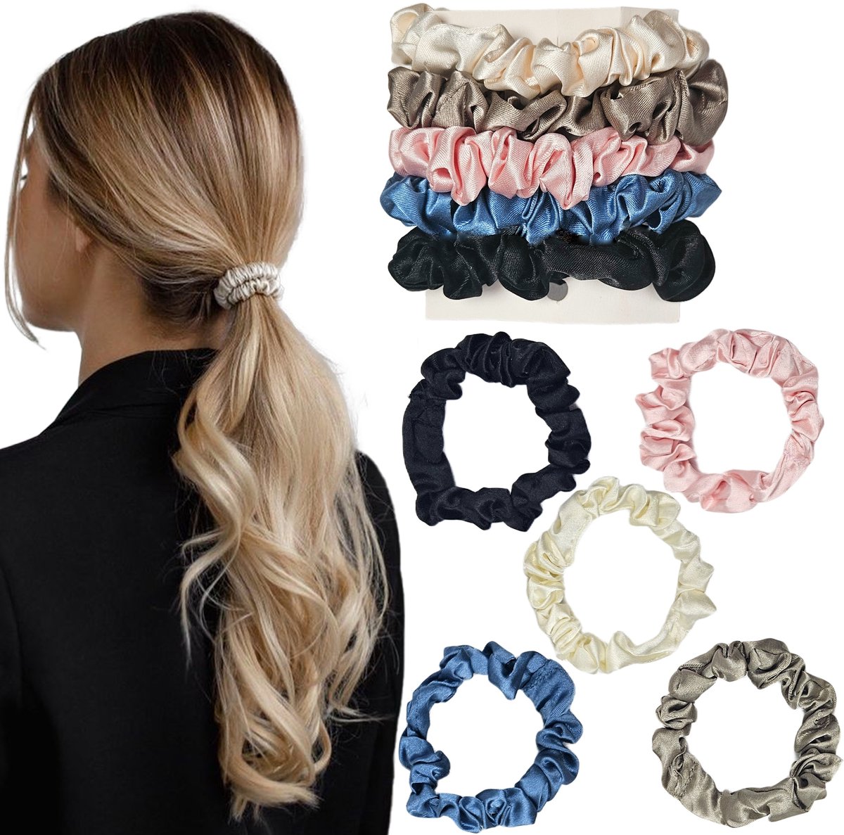 Mini Scrunchies Haarbandjes Set - 5 Stuks Kleurrijk