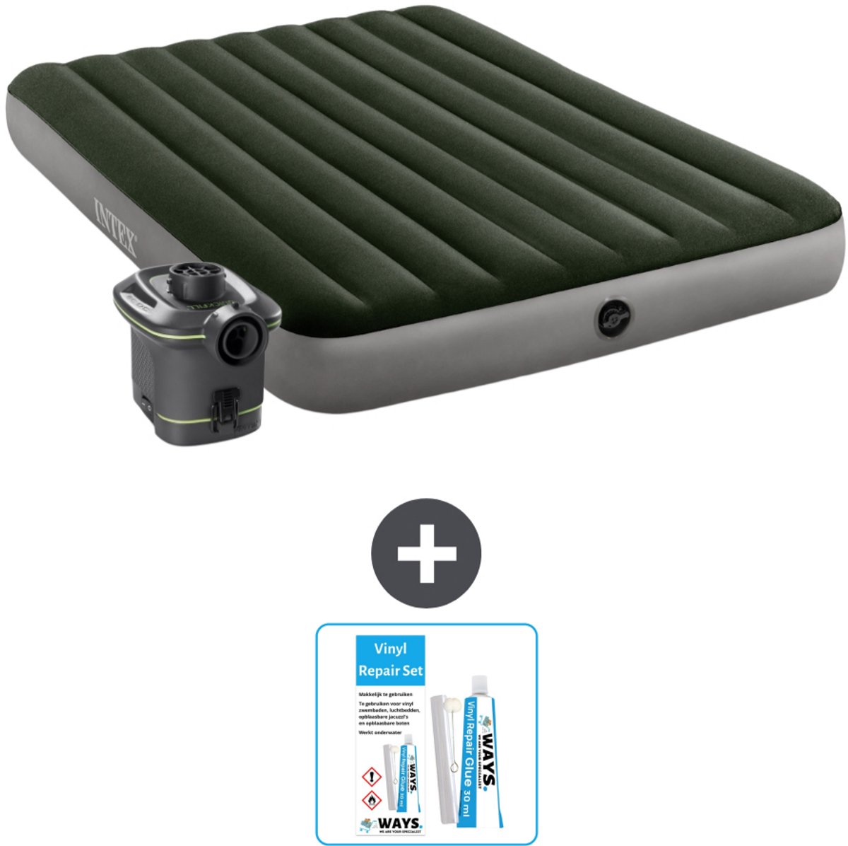 Intex Luchtbed - 2-Persoons - 152 x 203 x 25 cm - Groen - Inclusief pomp - Reparatieset