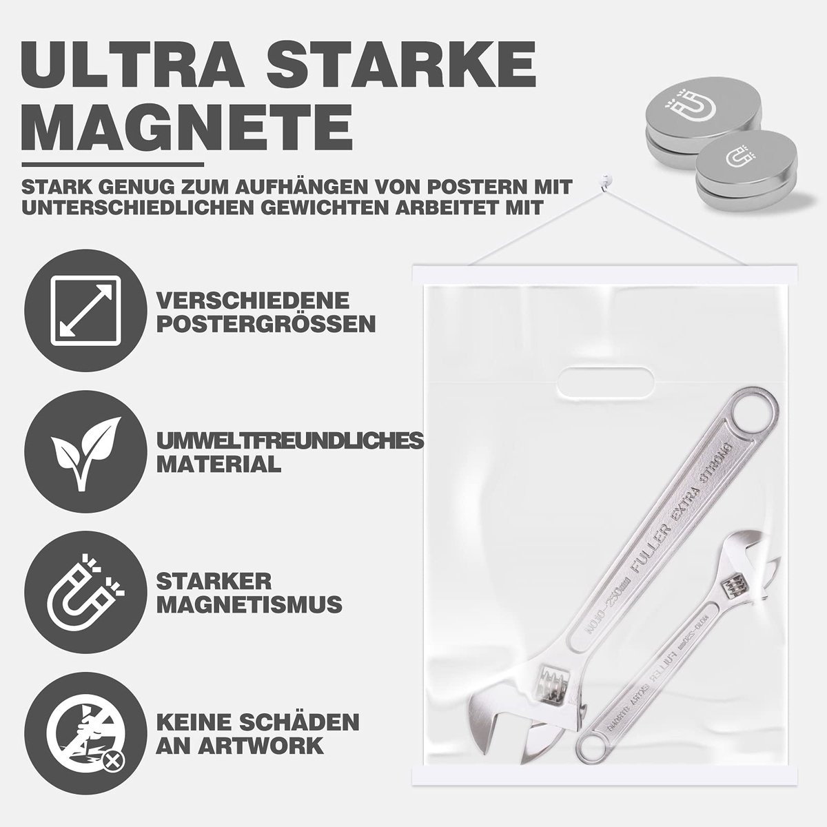 Sanauto A3 Posterhanger, magnetische houten posterlatten, fotohouder, 30 x 40 cm, 30 x 45 cm (30 cm, wit, 2 - ShopVlot