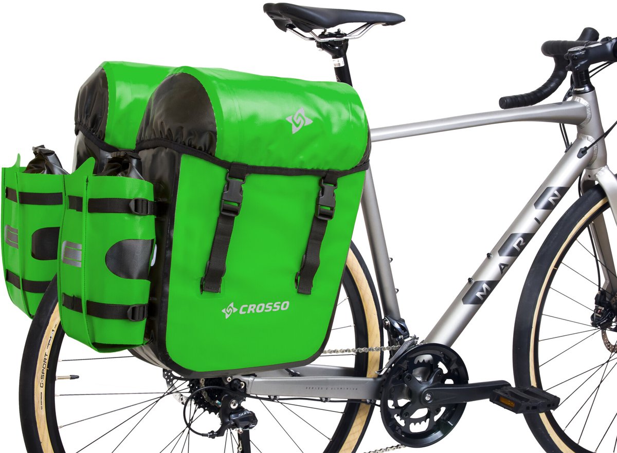 Crosso Dry X66 Fietstassen Set - Waterdicht, 66L, Lichtgroen