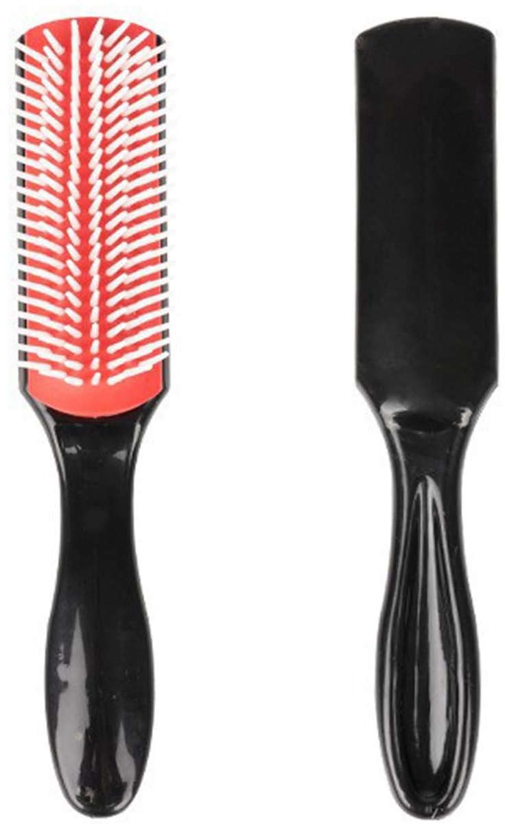 Krullende haarborstel D3 (zwart en rood) 7 rijen stylingborstel voor het ontwarren, scheiden, vormgeven en definiëren - ShopVlot