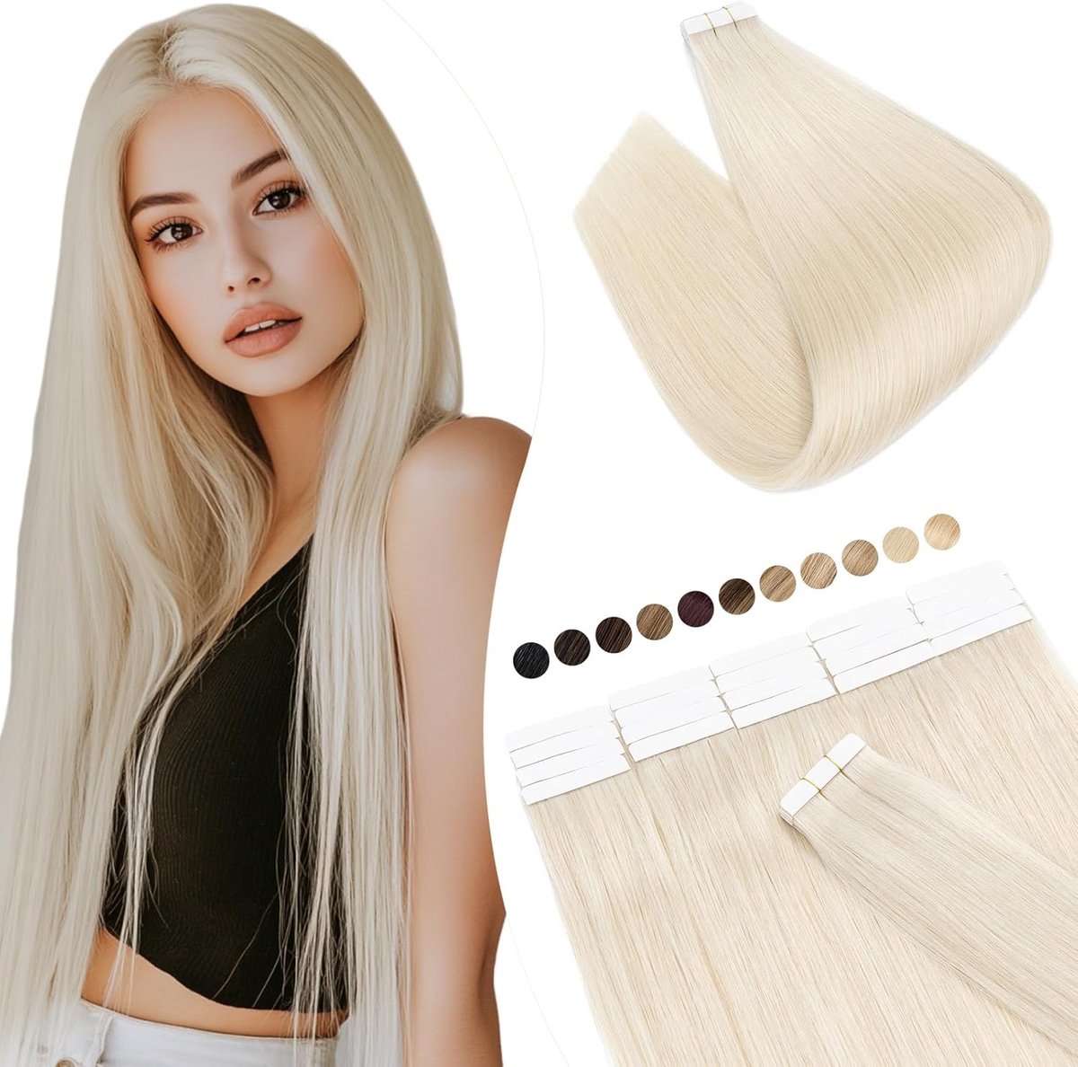 Elailite Extension True Hair Tape #70 White Bleached, 20 Pieces/Packs Real Human Hair, 45 Cm Invisible India Hair Tape - ShopVlot