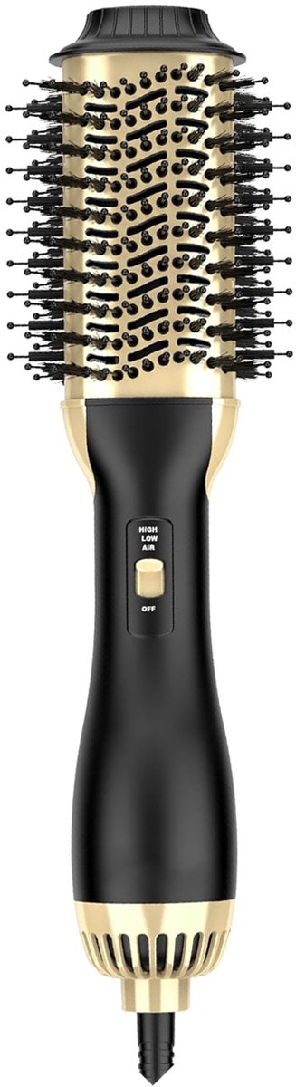 REDOM Heteluchtborstel 1000W – Föhnborstel & Krulborstel – Voor Lang Haar – Snelle Styling – Sterke Luchtstroom – Geluidsarm Ontwerp – Zwart Goud