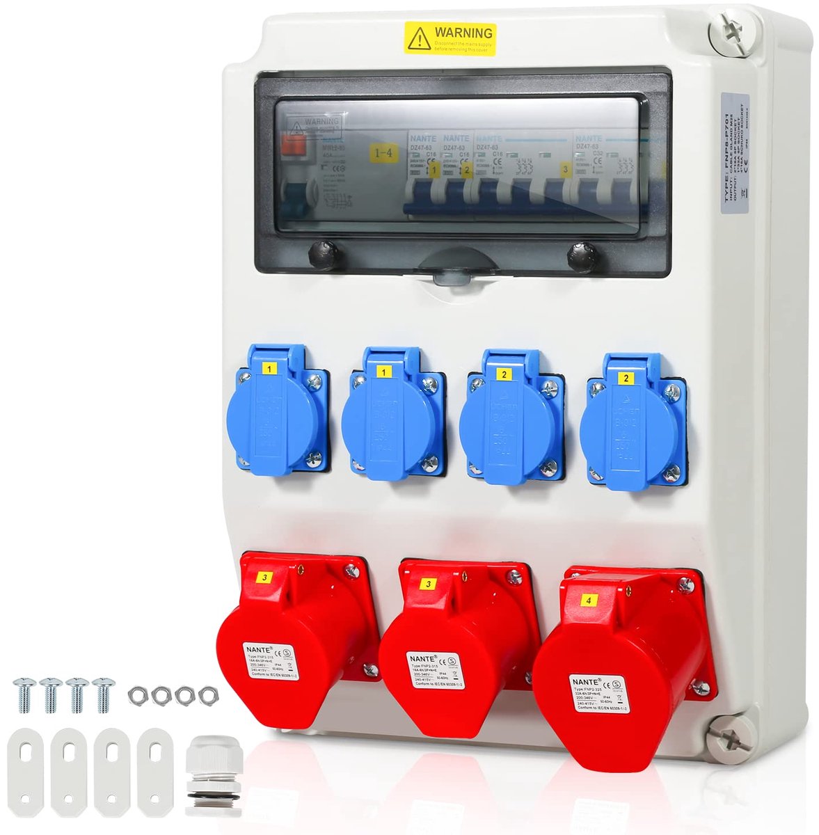 Sonnewelt Wall distributor with circuit breaker and FI, 5-pole Construction current distributor with 4xSchuko socket - ShopVlot
