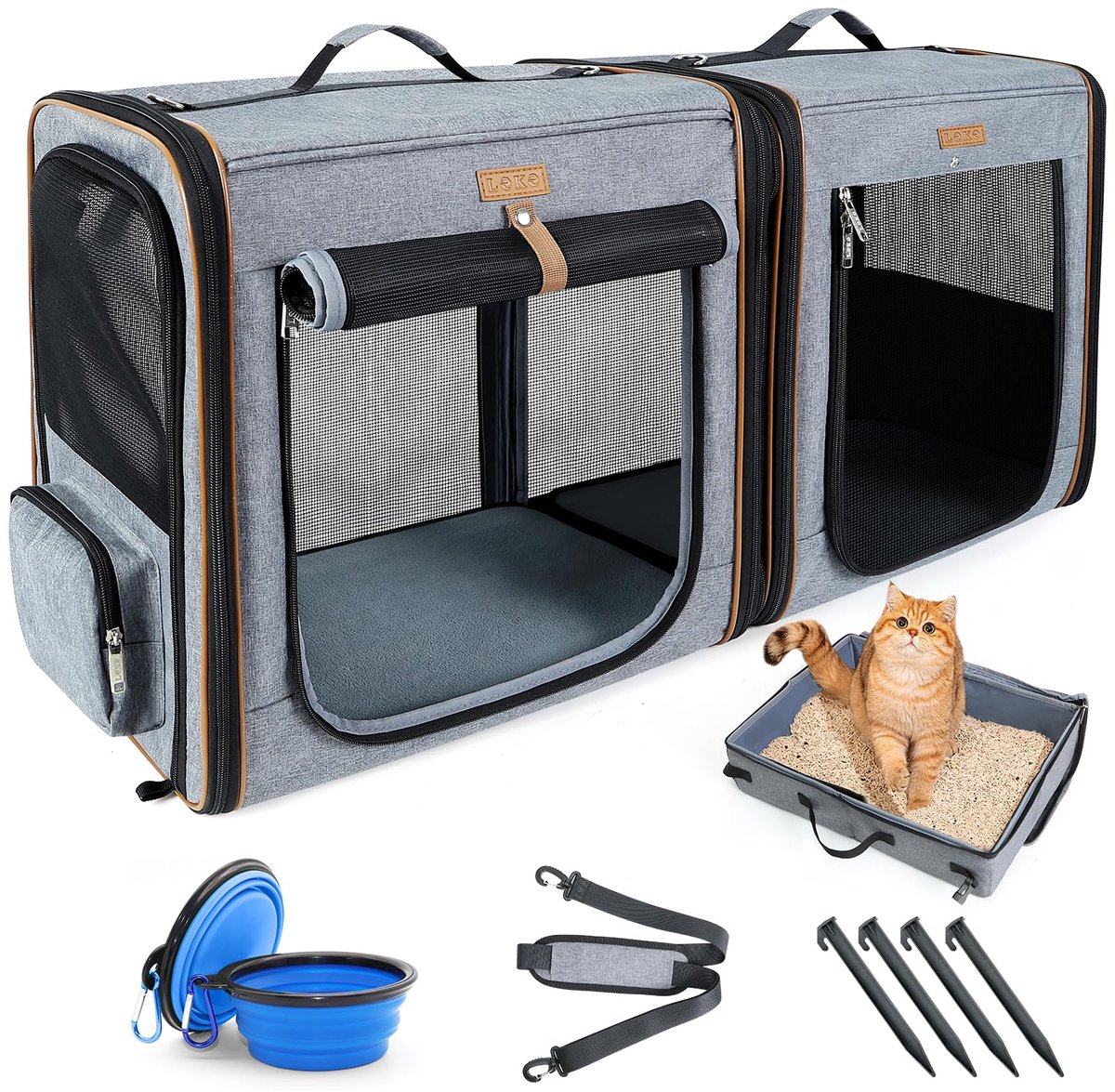 Hondenbox XL - Opvouwbaar vezelframe - Kattentransportbox - Inclusief 2 schalen en 2 huisdiermatten - ShopVlot