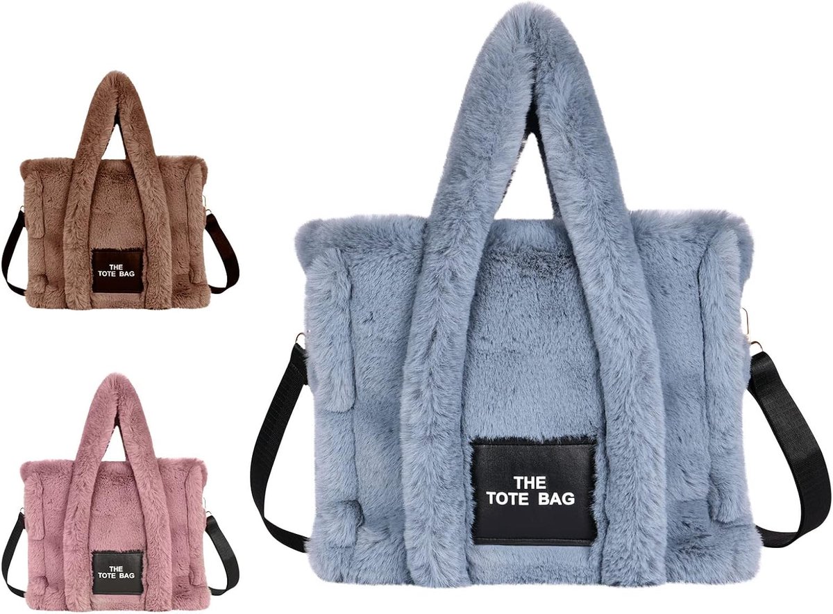 Tote Bag Grote Capaciteit - Plush Fluffy Met Rits - Verstelbare Schouderband - Ideaal Voor Winkelen - ShopVlot