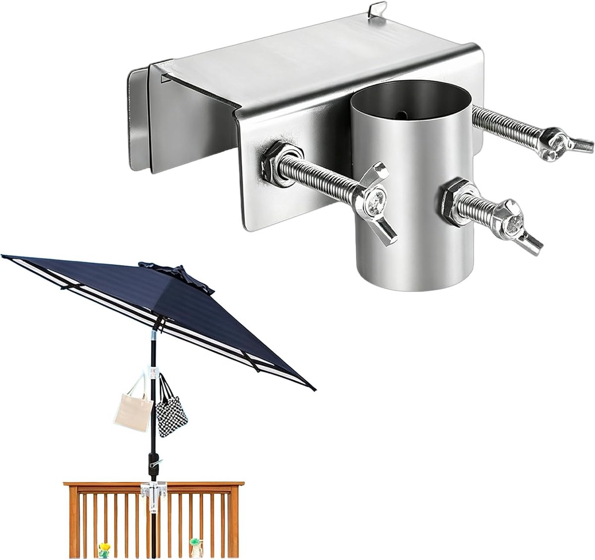 Parasolhouder balkon - verstelbare klem - hoogwaardig gietijzer - stabiliteit voor parasols - ShopVlot