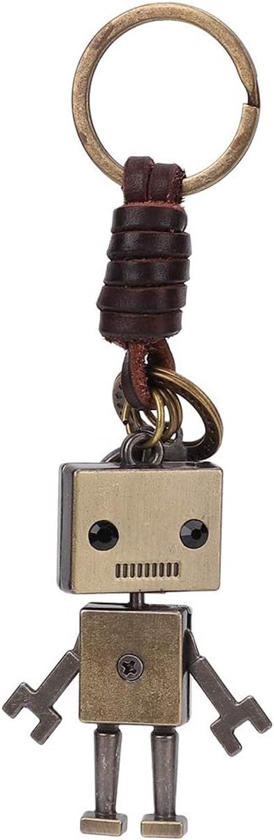Sleutelhanger vintage robot - leren gevlochten touw - charm ornament - uniek cadeau - ShopVlot